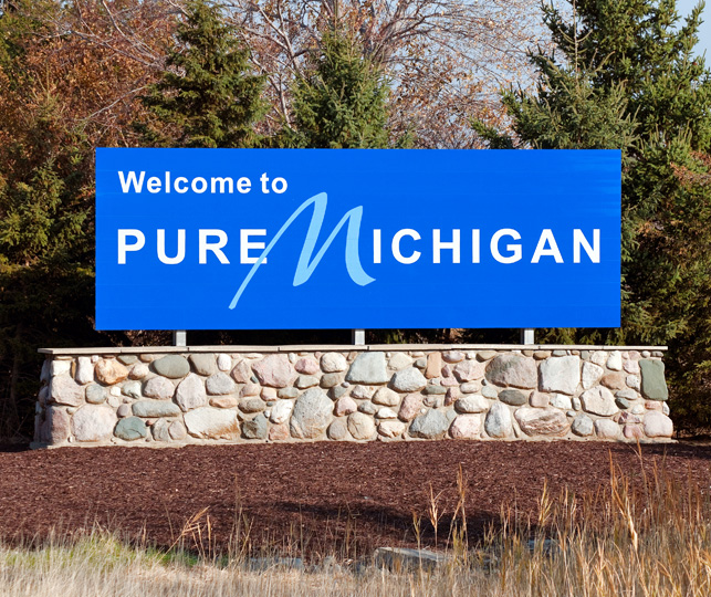 The Welcome to Pure Michigan sign.